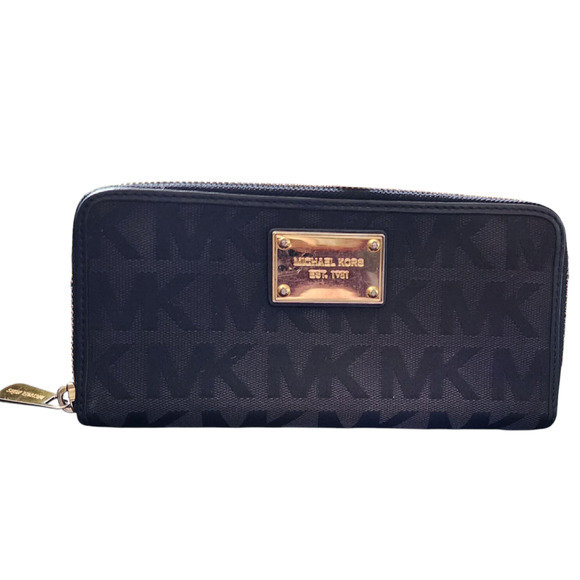 Michael Kors Black canvas and leather wallet clutch - Picture 1 of 6